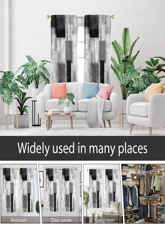 AAtter Black Grey and White Window Curtain Gray Abstract Silver Geometric Aesthetic Teen Art Minimalist Wide Living Room Bedroom Drapes Treatment Fabric 1 Pair, 52" W x 63" L, Modern - Image 5